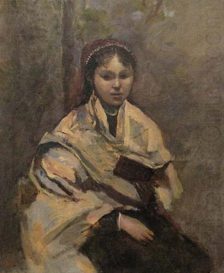 Jeune fille assise un livre a la main, Jean-Baptiste Camille Corot